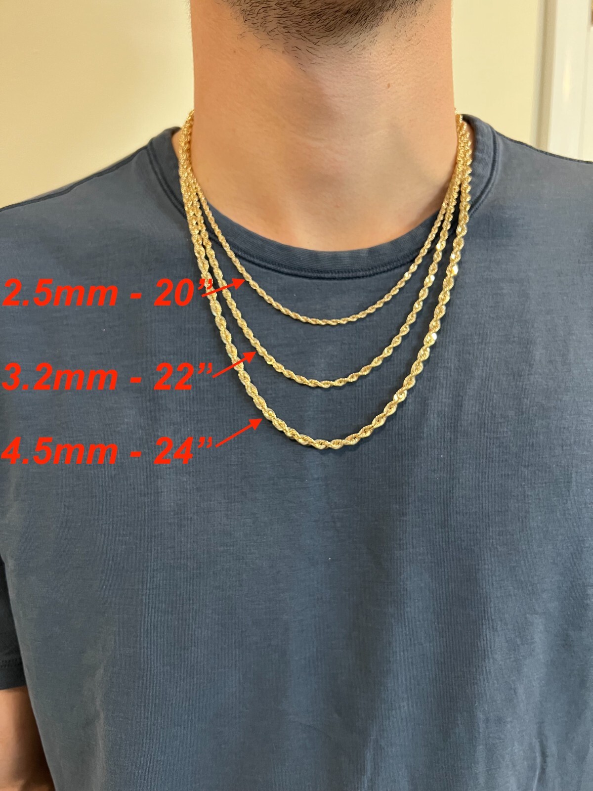 Men’s Women’s Real 10k Yellow Gold Hollow Rope Chain Necklace 1.5mm-4.5mm 16-30″