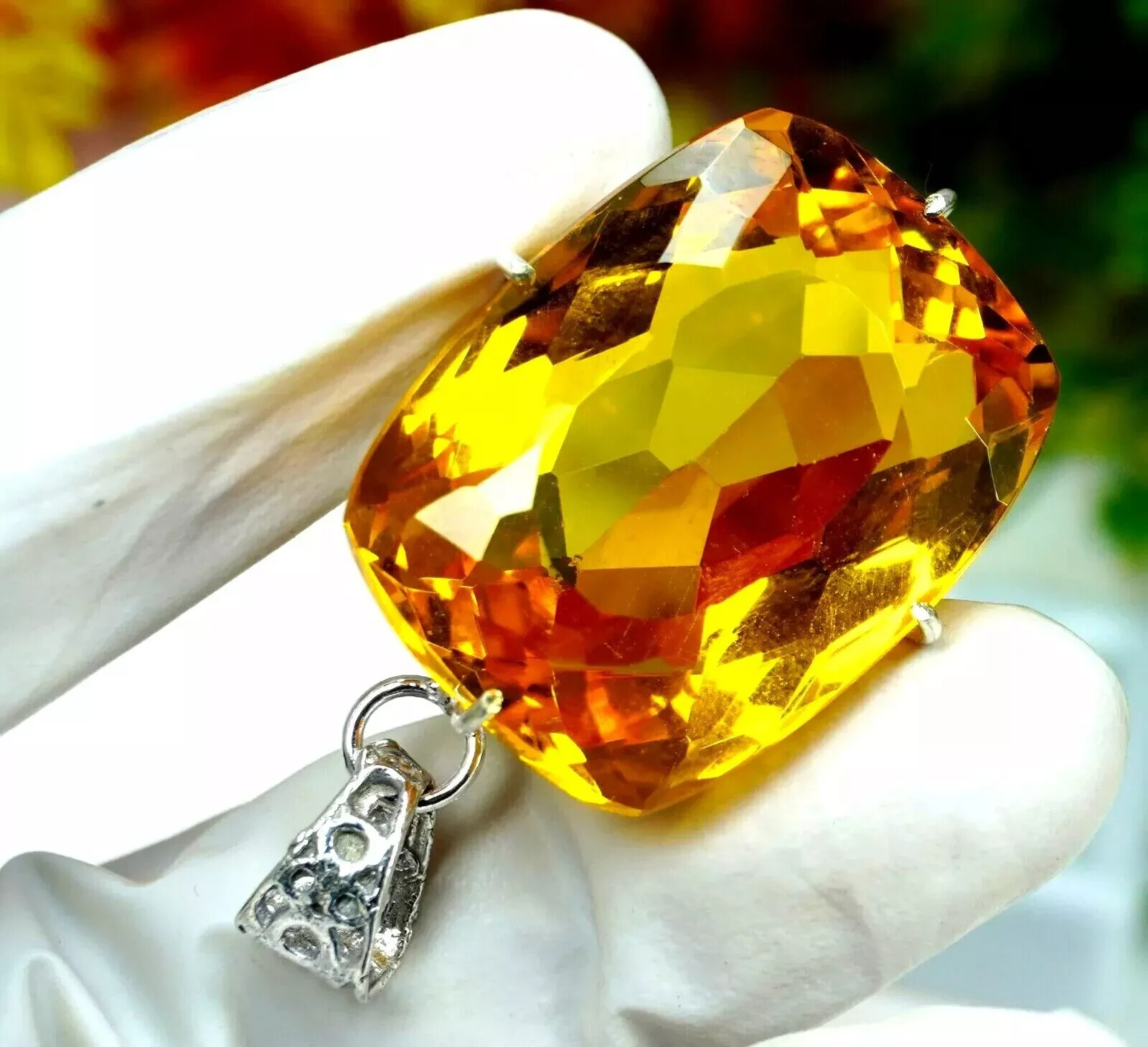 Cushion Cut Yellow Natural Citrine 925 Solid Silver 95.00 Ct Pendant Gemstone