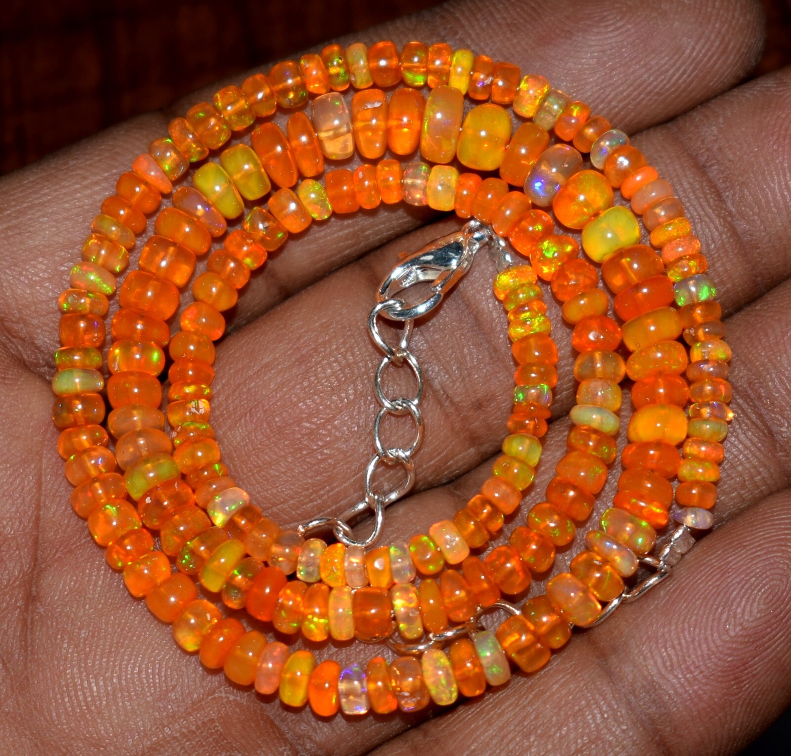 16″Natural ethiopian Opal Welo Fire Opal Gemstone Beads Necklace Black Friday N