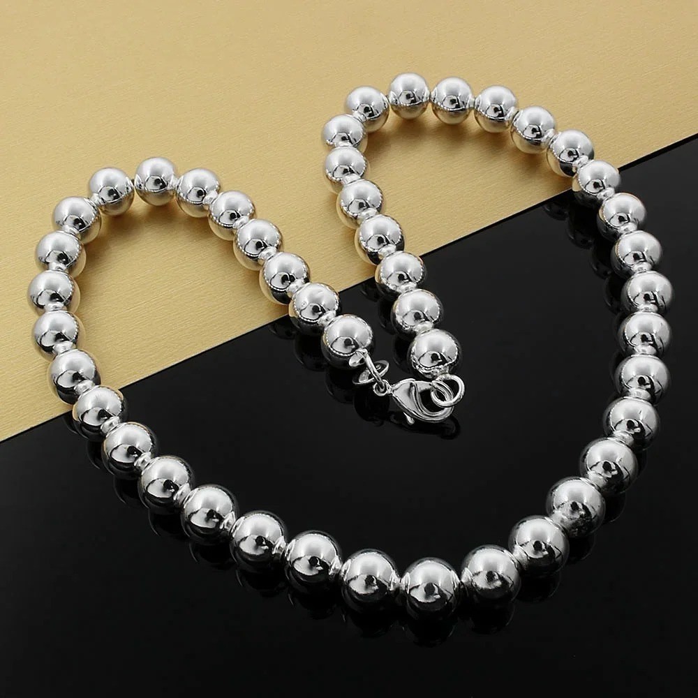 Women’s 925 Sterling Silver 10mm Hollow Balls Beads Chain Necklace