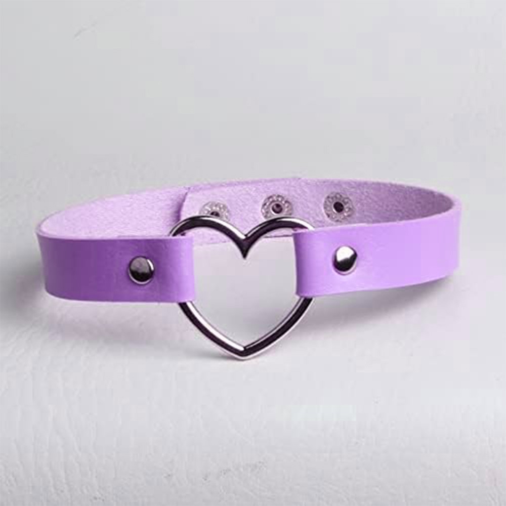 Leather Heart Choker Collar Punk Goth Adjustable Rivet Necklace Love O-Ring