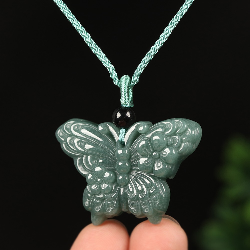 Certified Grade A 100% Natural Green Jadeite Jade Pendant Hand-carved Butterfly