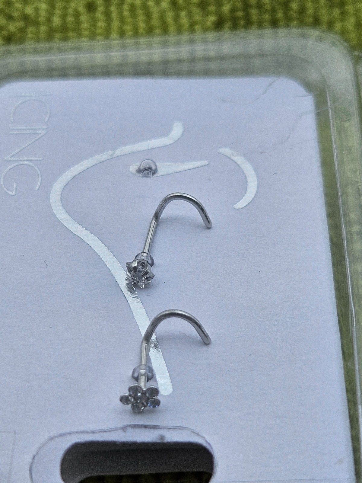 ICING 2-Nose Rings Stainless Steel 20G/0.8mm with cubic zirconia NEW ships FREE