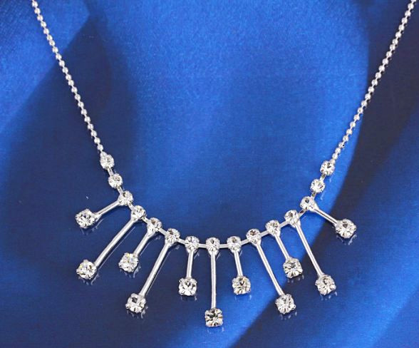 18k White Gold Filled Crystals Bridal Wedding chain Necklace Woman N-A309