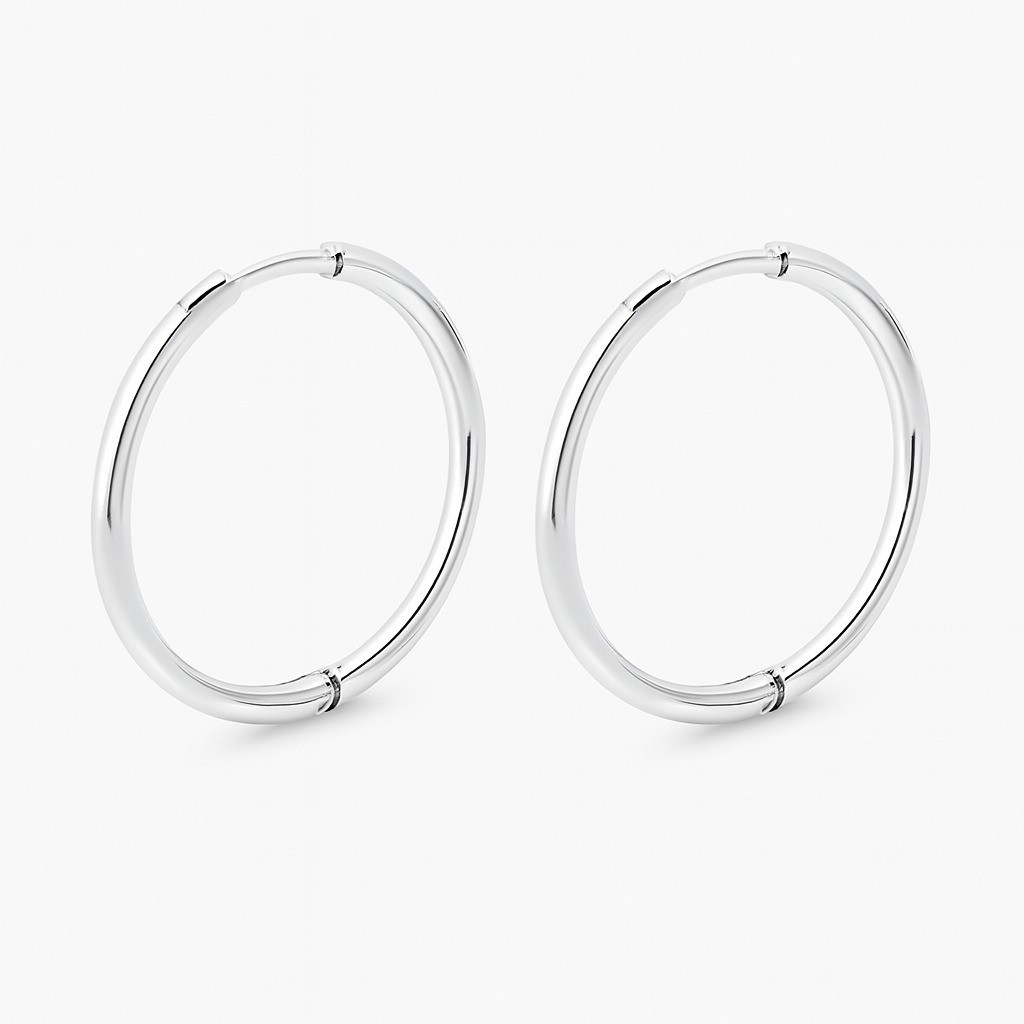 Stainless Steel Hoop Earrings Polished Round Huggie Minimalist Geometric Silver