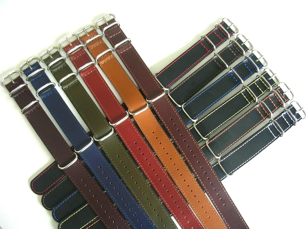 20mm Black Blue NATO G10 Shell Oily Leather watch band UTC Pilot strap IW SUISSE
