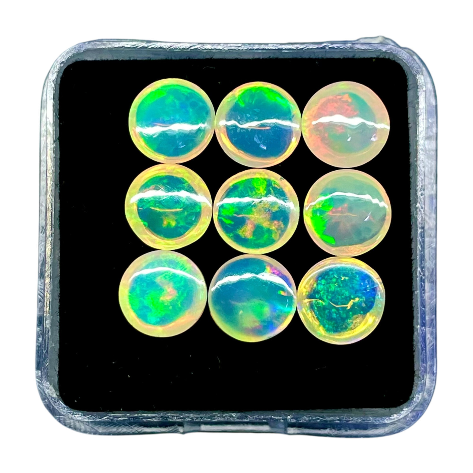 9 Pcs Natural Ethiopian Opal 6mm Round Flashy Loose Cabochon Gemstones Lot