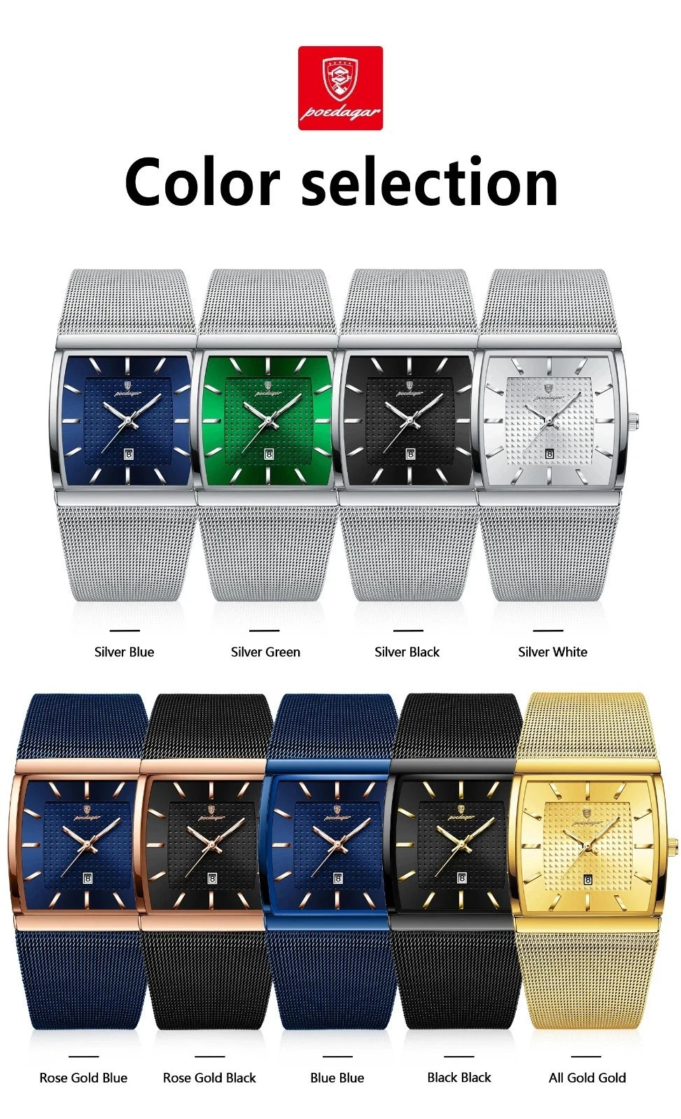 Luxury Men’s Watch Rectangle Steel Mesh Waterproof Luminous Date Quartz