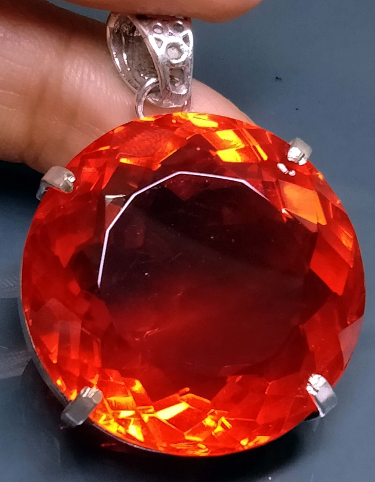 Round Cut 122.35 Ct Pendant Mexican Fire Opal Certified Natural Gemstone PD042