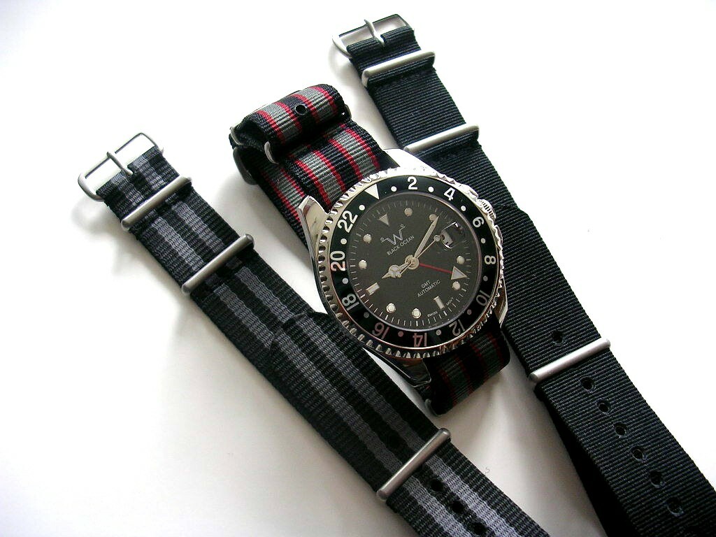 22mm Black NATO g10 Prem nylon watch band strap 2pak RAF Bond IW SUISSE 18 20 24