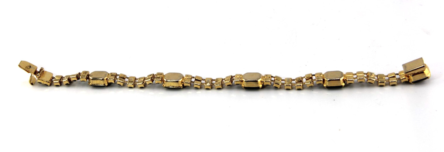 Vintage Bracelet Black Prong Set Rhinestones Push Lock, Czech Republic 1980