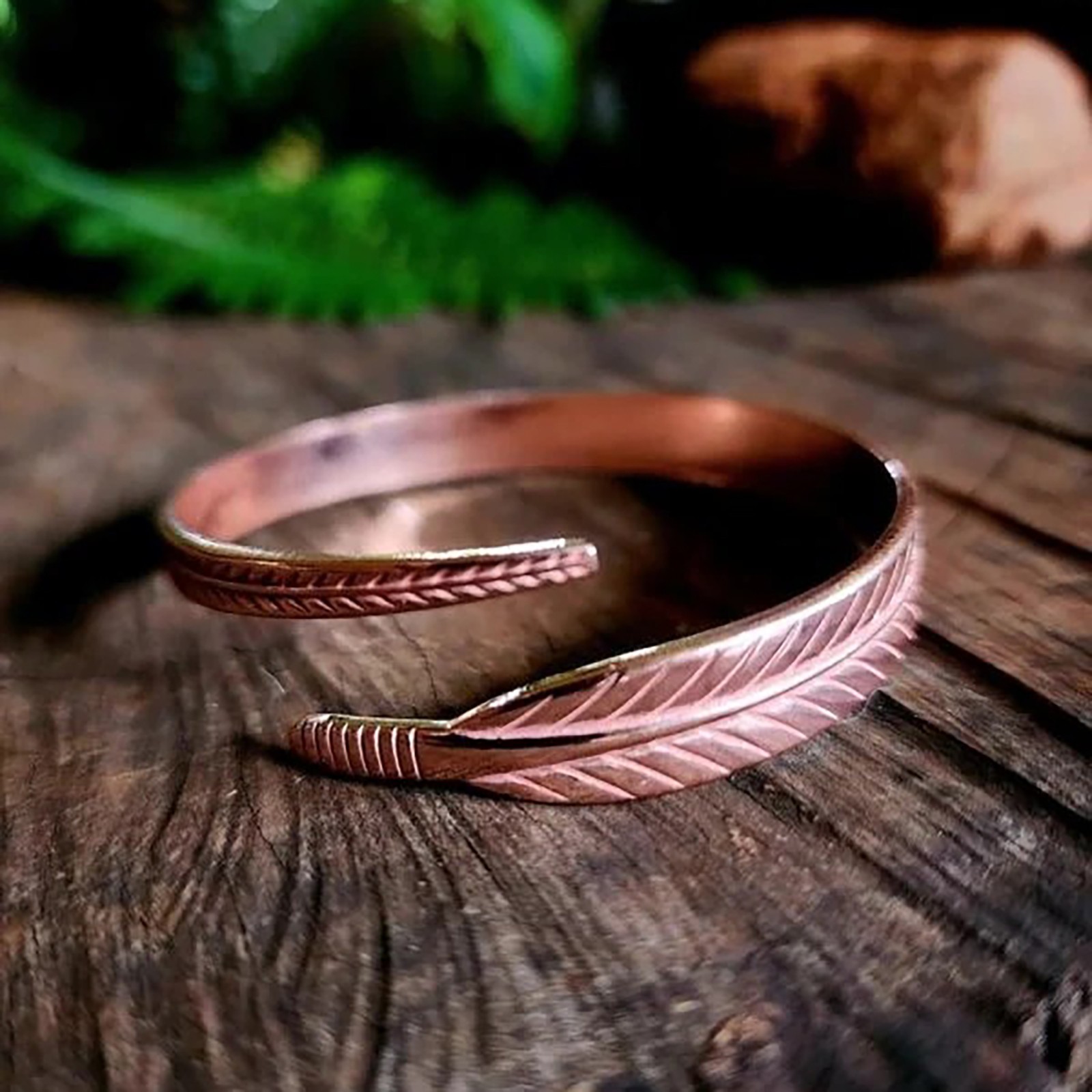 Handcrafted Copper Feather Cuff Bracelet Vintage Boho Ethnic Jewelry Gift For Me