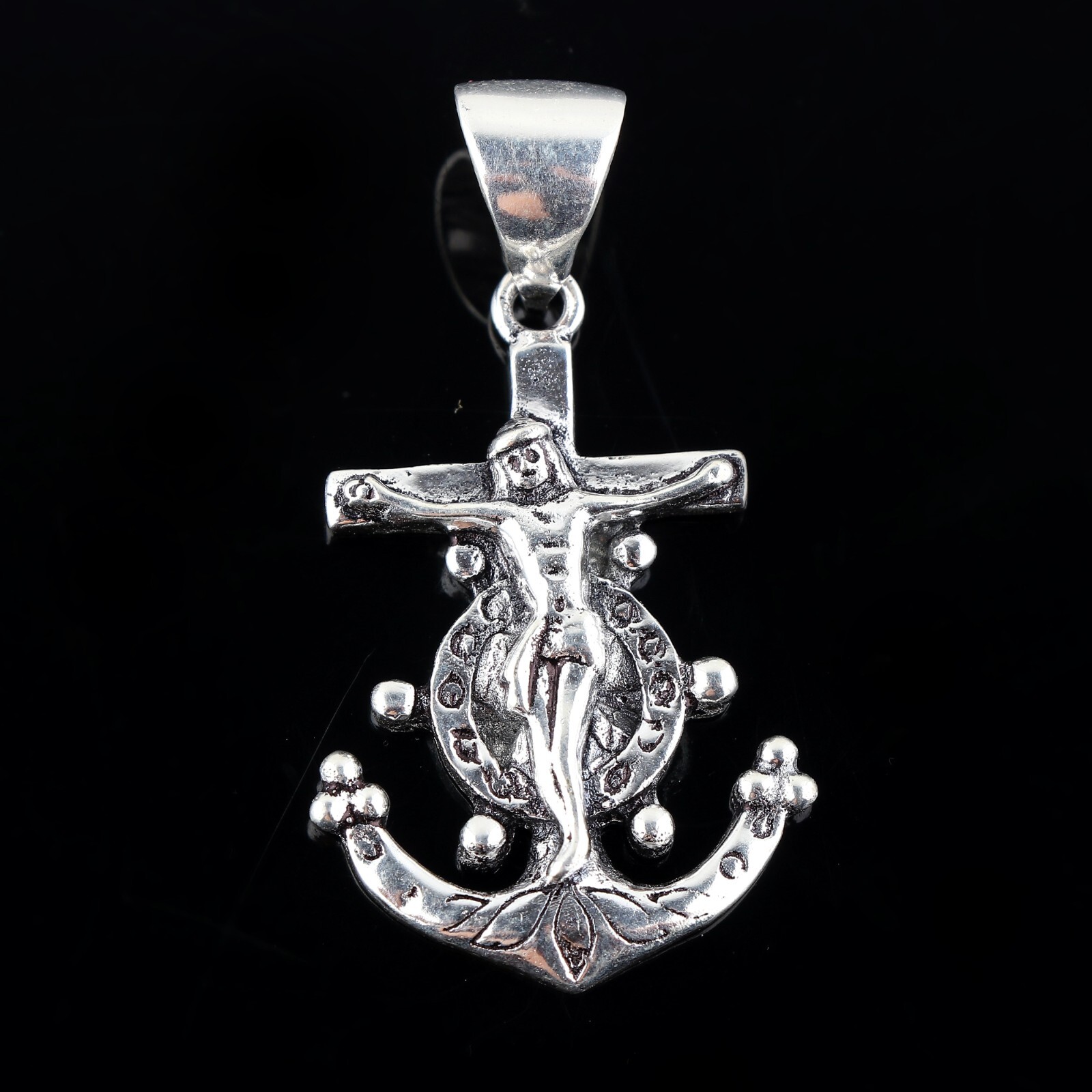 925 Sterling Silver Jewelry .Anchor Cross Silver Pendant Size ; 2 in.