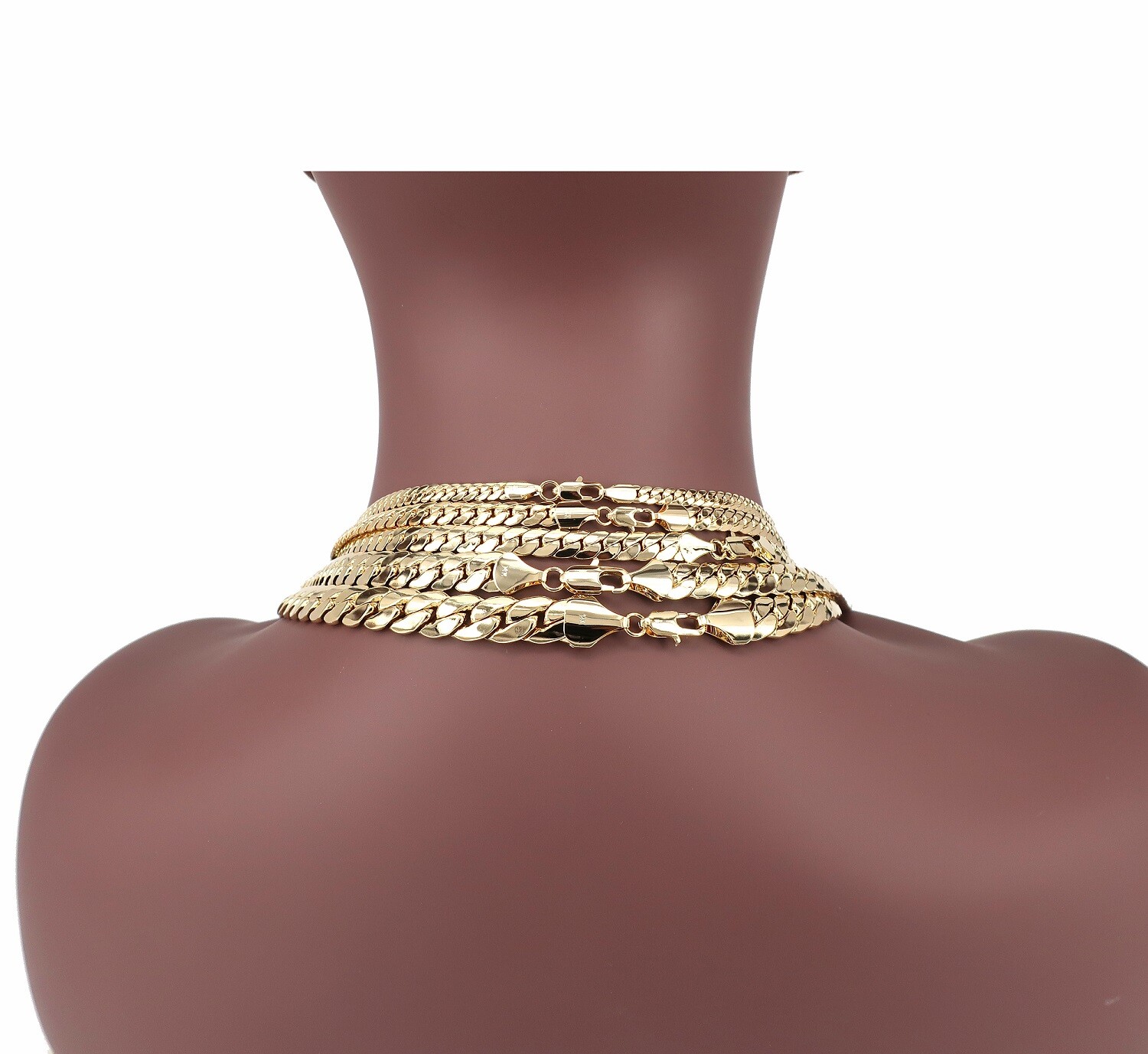 Mens Miami Cuban link Chain Necklace Bracelet 5mm to 12mm Yellow 14k Gold Plated