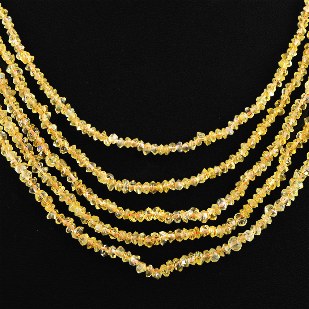 171.00 CTS NATURAL YELLOW CITRINE 5 STRAND ROUND FACETED BEADS NECKLACE (RS)