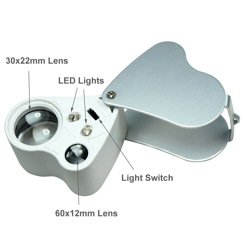 Illuminated 30X – 60X Jewelers Loupe Lighted Magnifier US Free Shipping