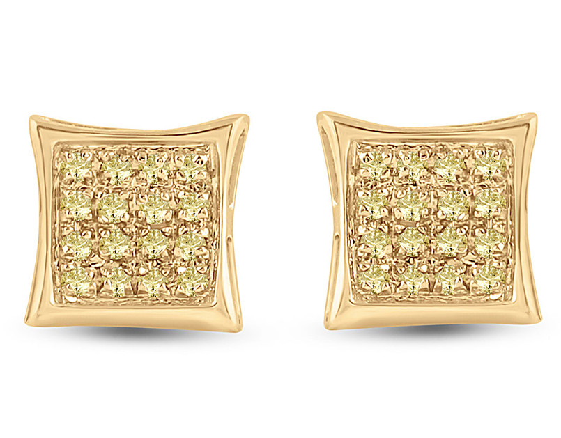 10kt Yellow Gold Mens Treated Diamond Square Kite Cluster Earrings