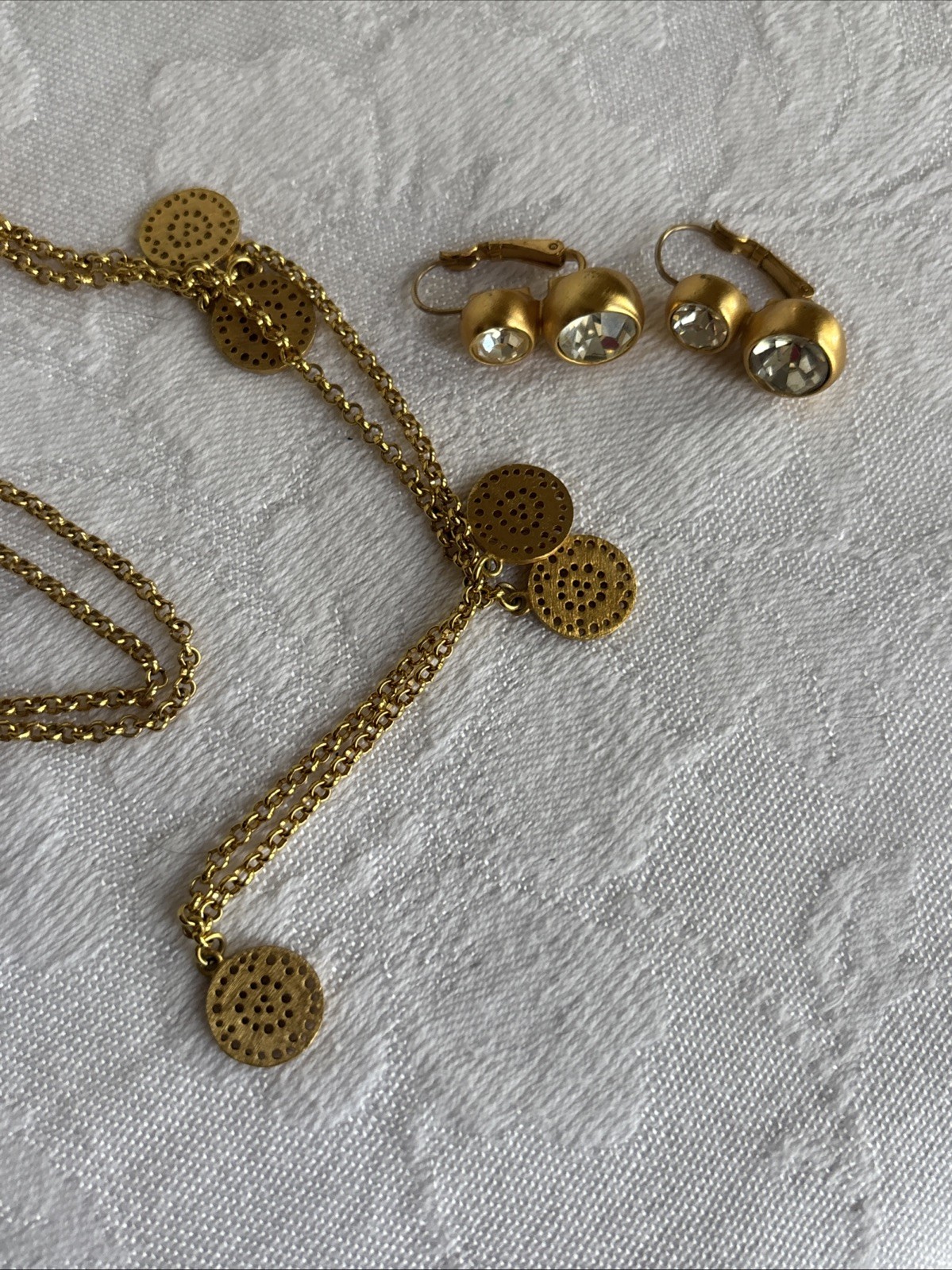Park Lane Roma Necklace Long Satin Brushed Gold Tone & Anne Klein Earrings