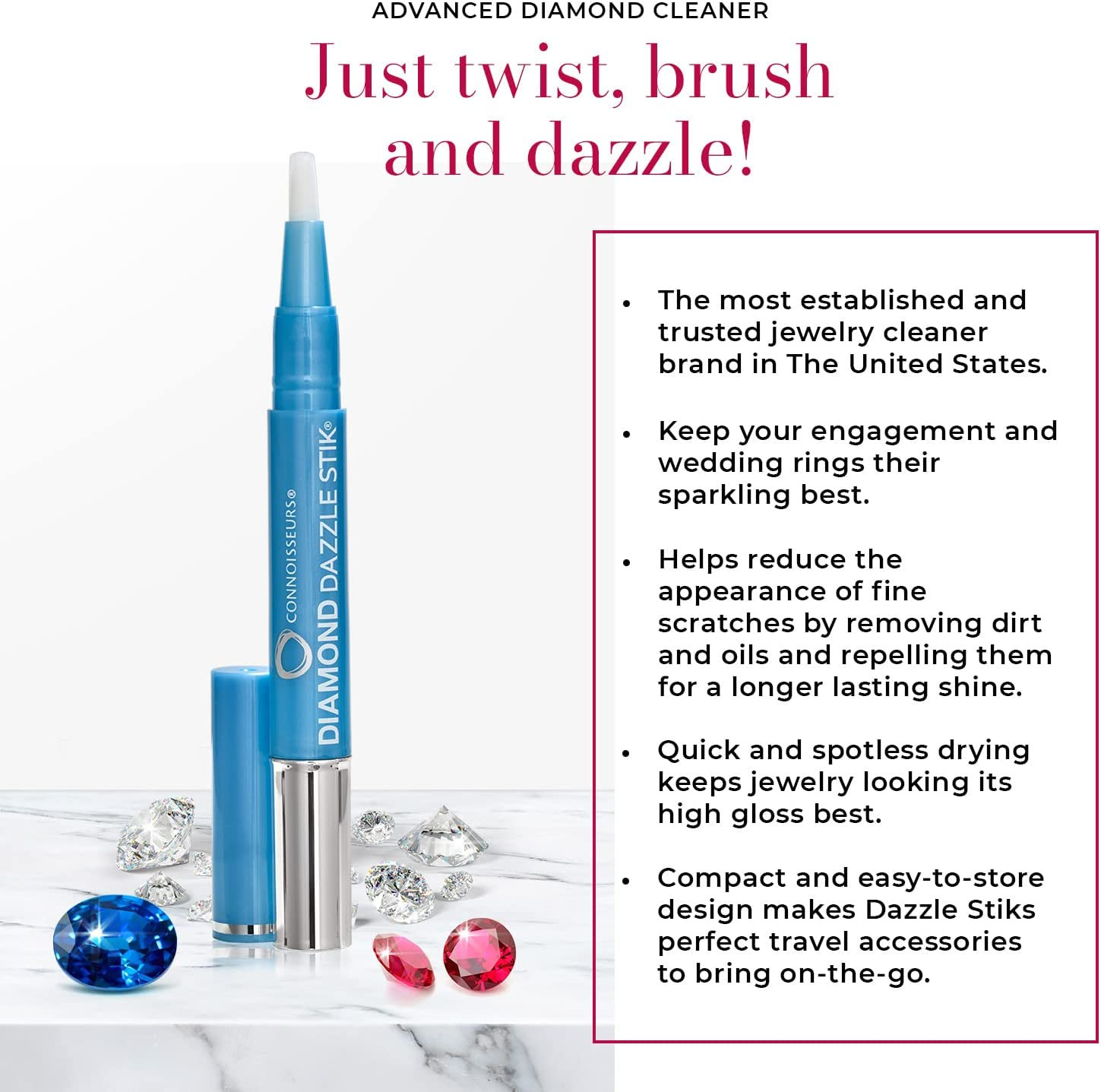 CONNOISSEURS Diamond Dazzle Stik – Portable Diamond Cleaner for Rings and Other
