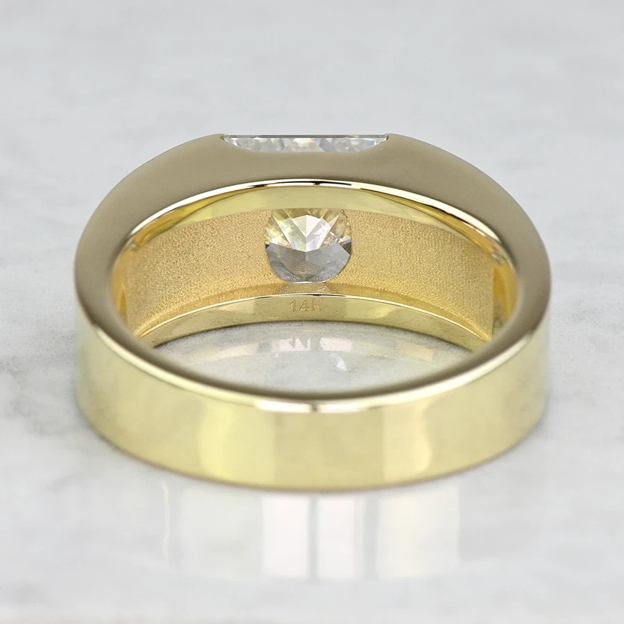 3CT Princess Moissanite Channel Set Mens Engagement Ring 14K Yellow Gold Plated