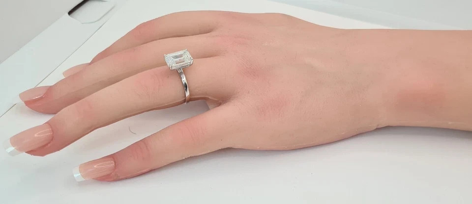 Lab Grown Emerald Cut Diamond Ring 14k White Gold 5 Ct IGI Certified VVS E F