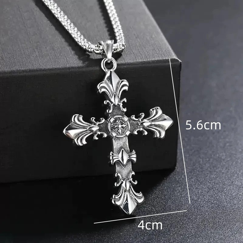 Mens Stainless Steel Cross Necklace Bracelet Set Vintage Silver Jewelry