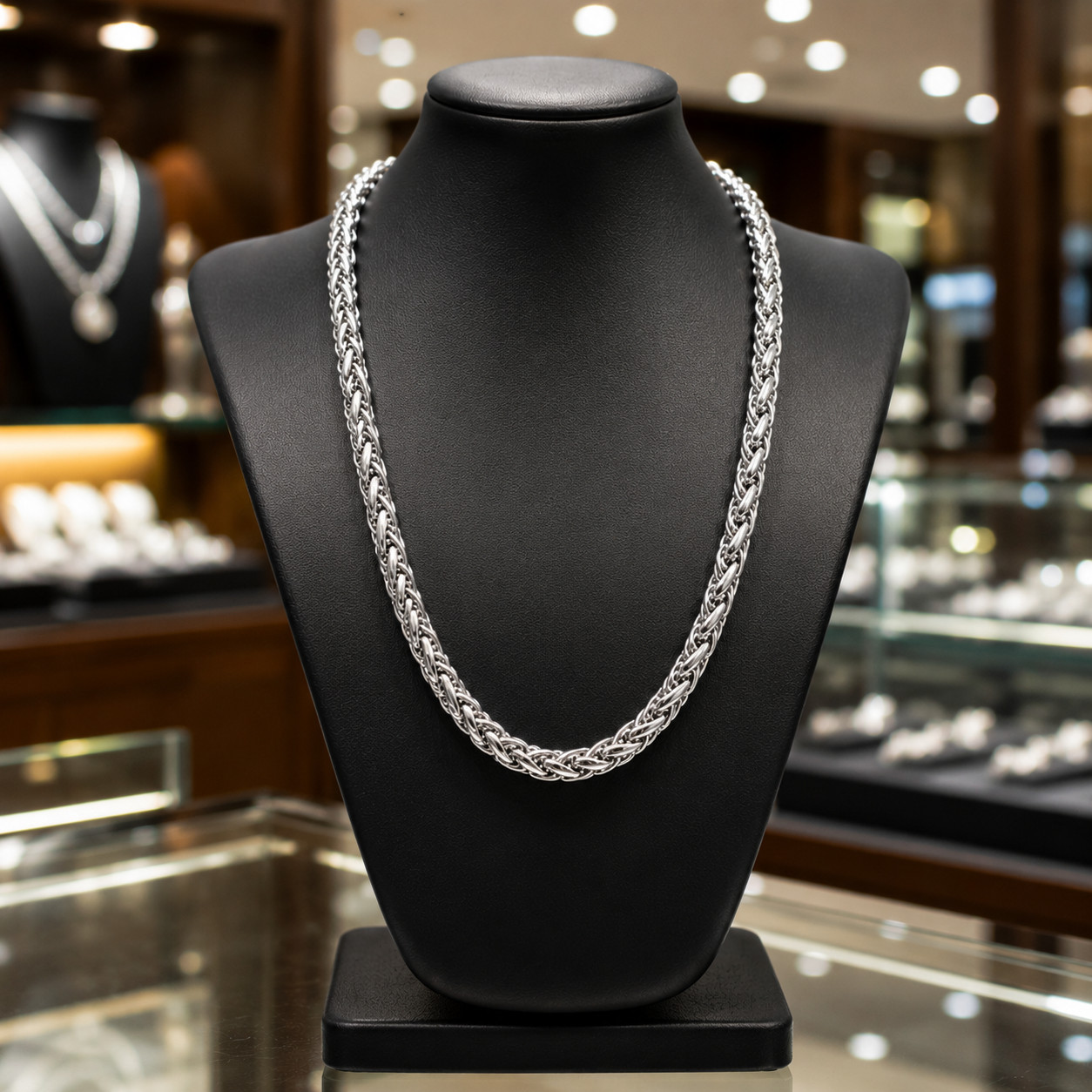 8mm Heavy Braided Wheat Chain for Men – 24” Stainless Steel Necklace | unisex
