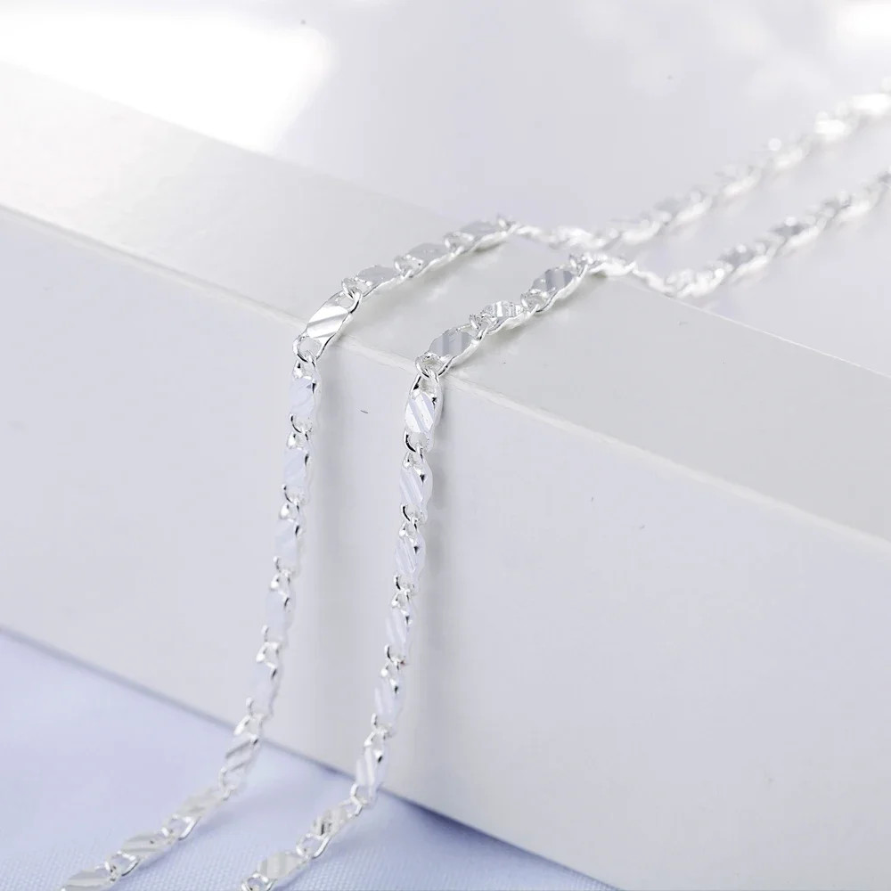 925 Sterling Silver 2MM Flat Clavicle Chain Necklace 40-75CM Women Men Gift