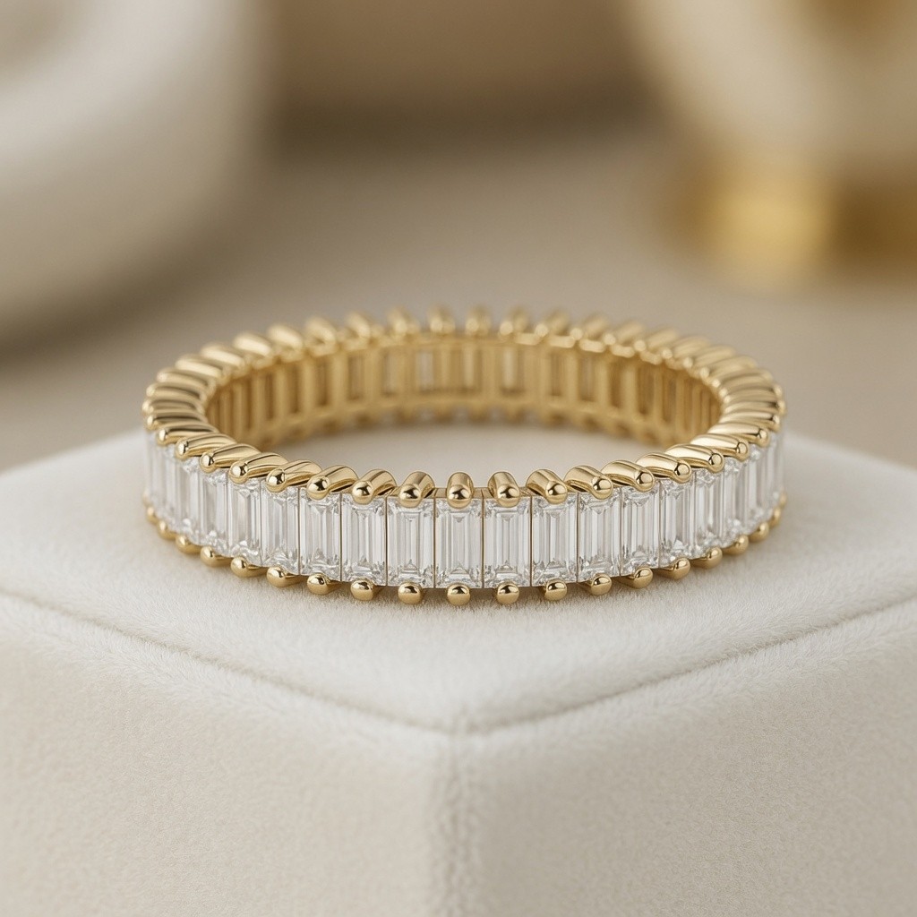 2.2ct Baguette Lab Grown Diamond Art Deco Eternity Band 14K Gold D-F VS