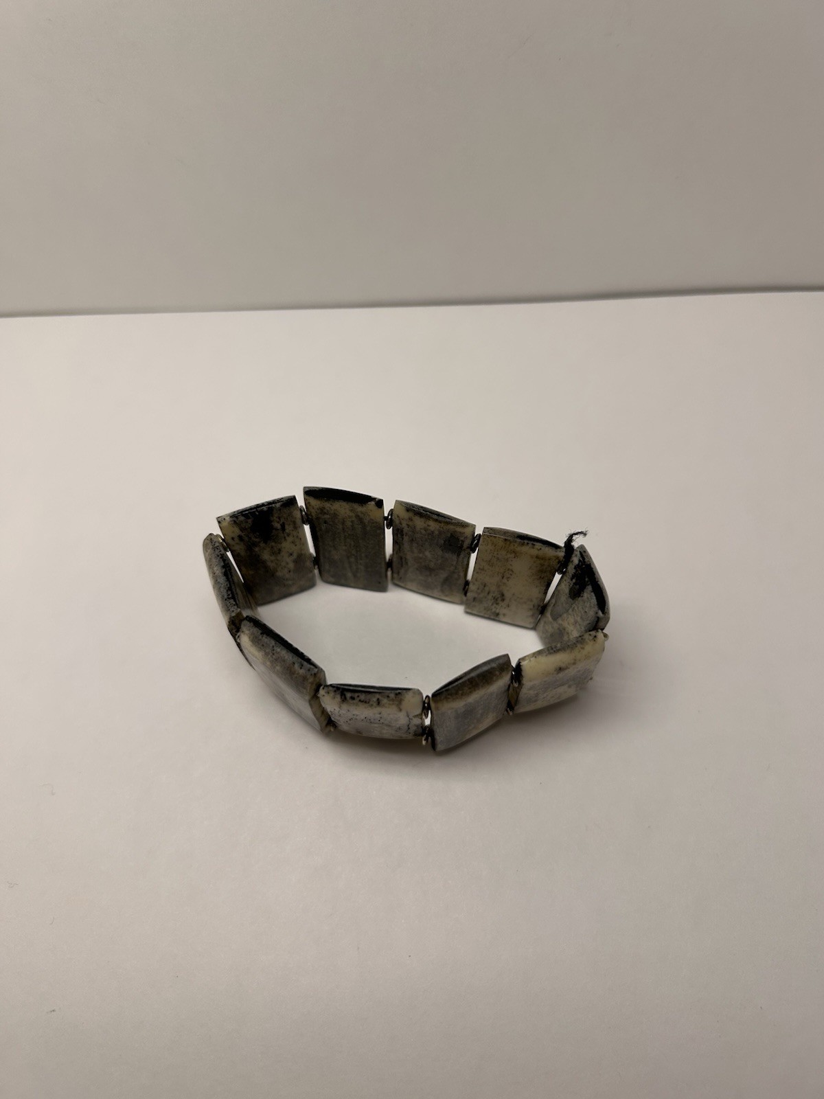 Silver Tone Stretch Bar Link Bracelet, Rectangle Panel Link, No Stone