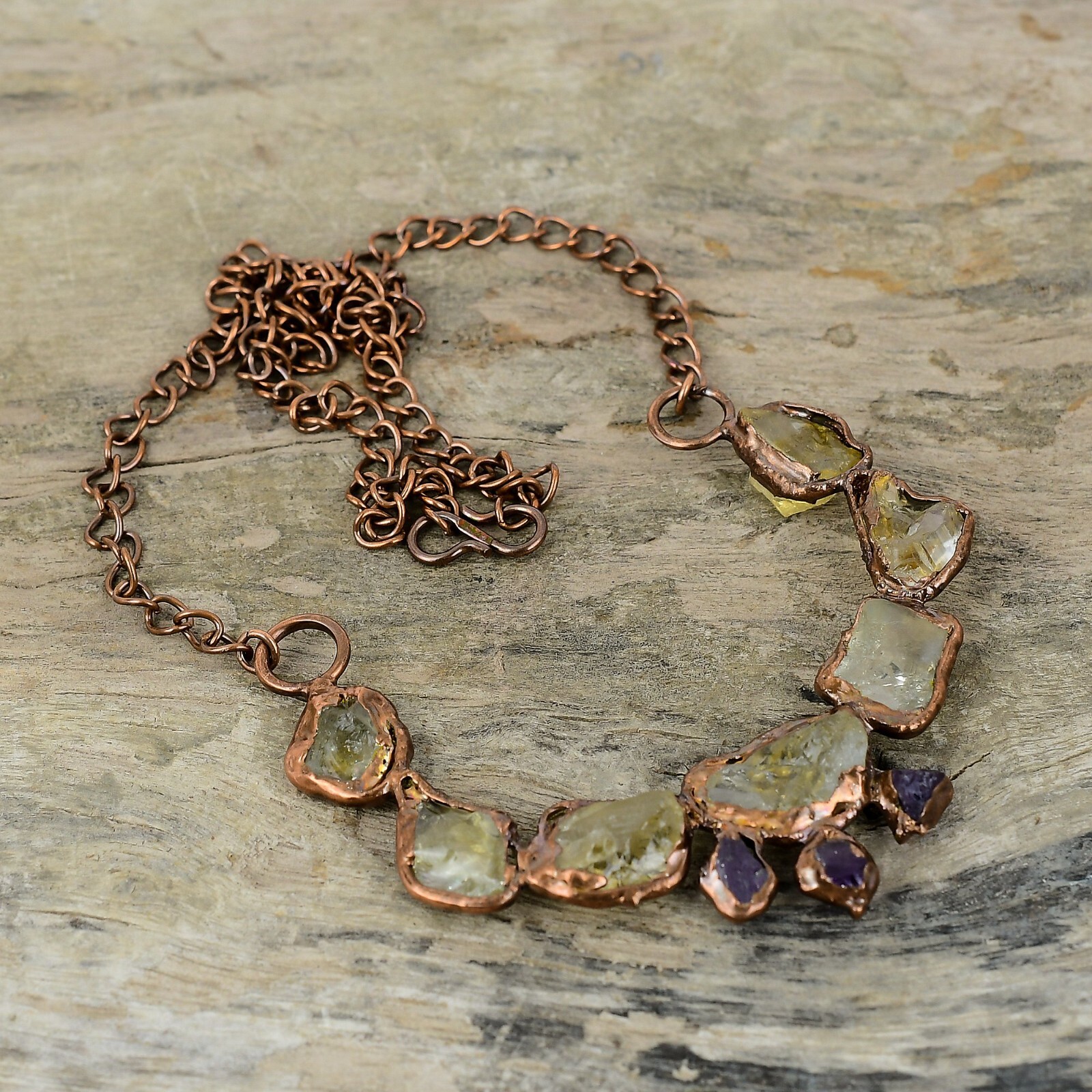 Citrine Rough Copper Gift For Love Electroformed Chain Adjustable Necklace 18.0″