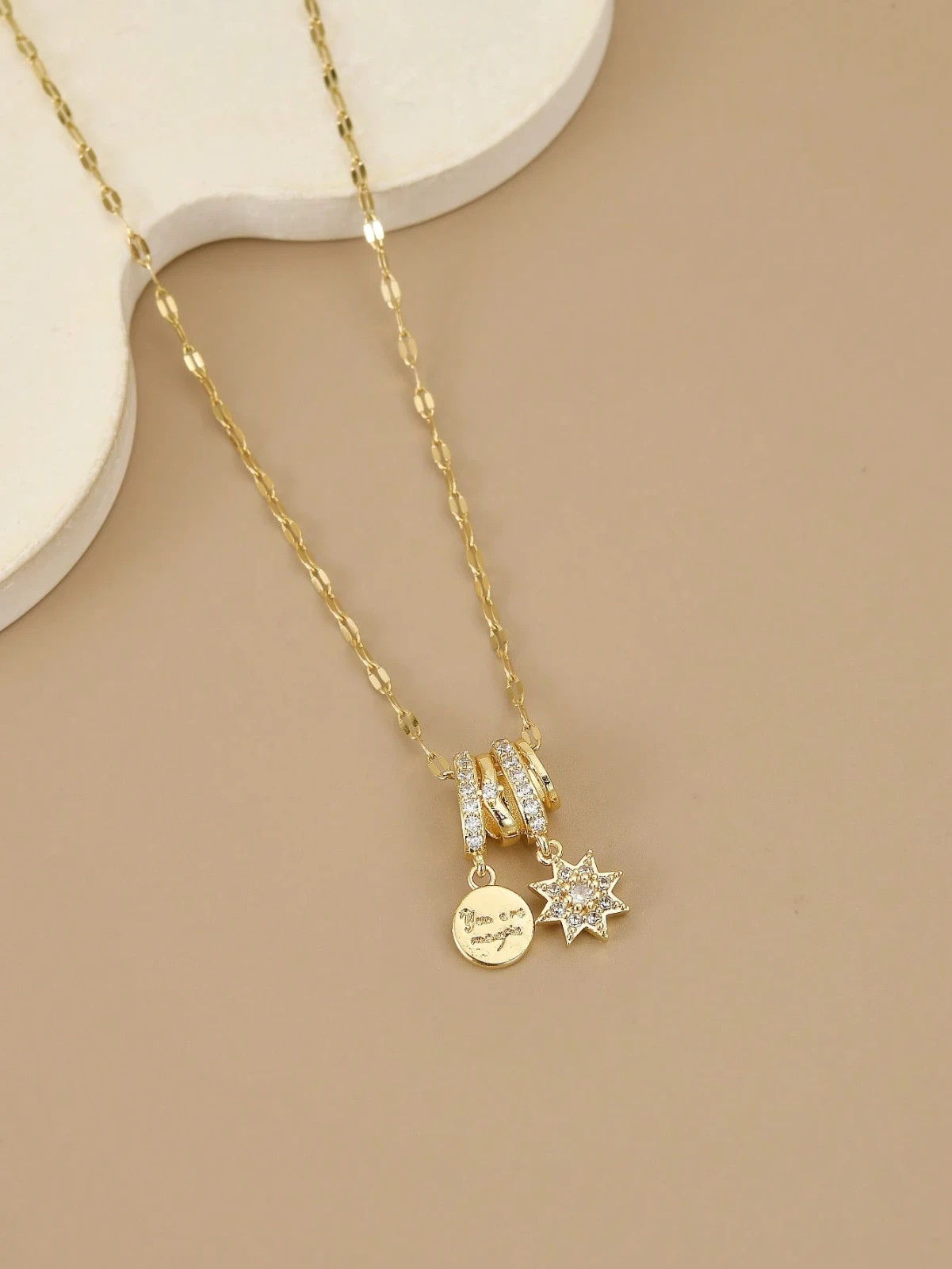 New Women Gold Plated CZ Necklace Geometric Stainless Steel Star Butterfly Shell