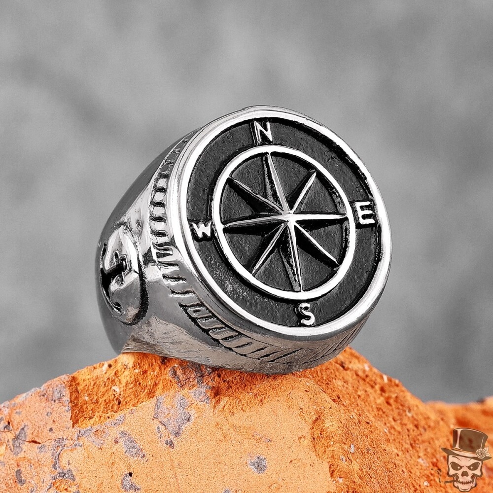 Sculpt Rings™ Navigator Compass Sailor Anchor Punk Ring in Stee l US-Size 8-13