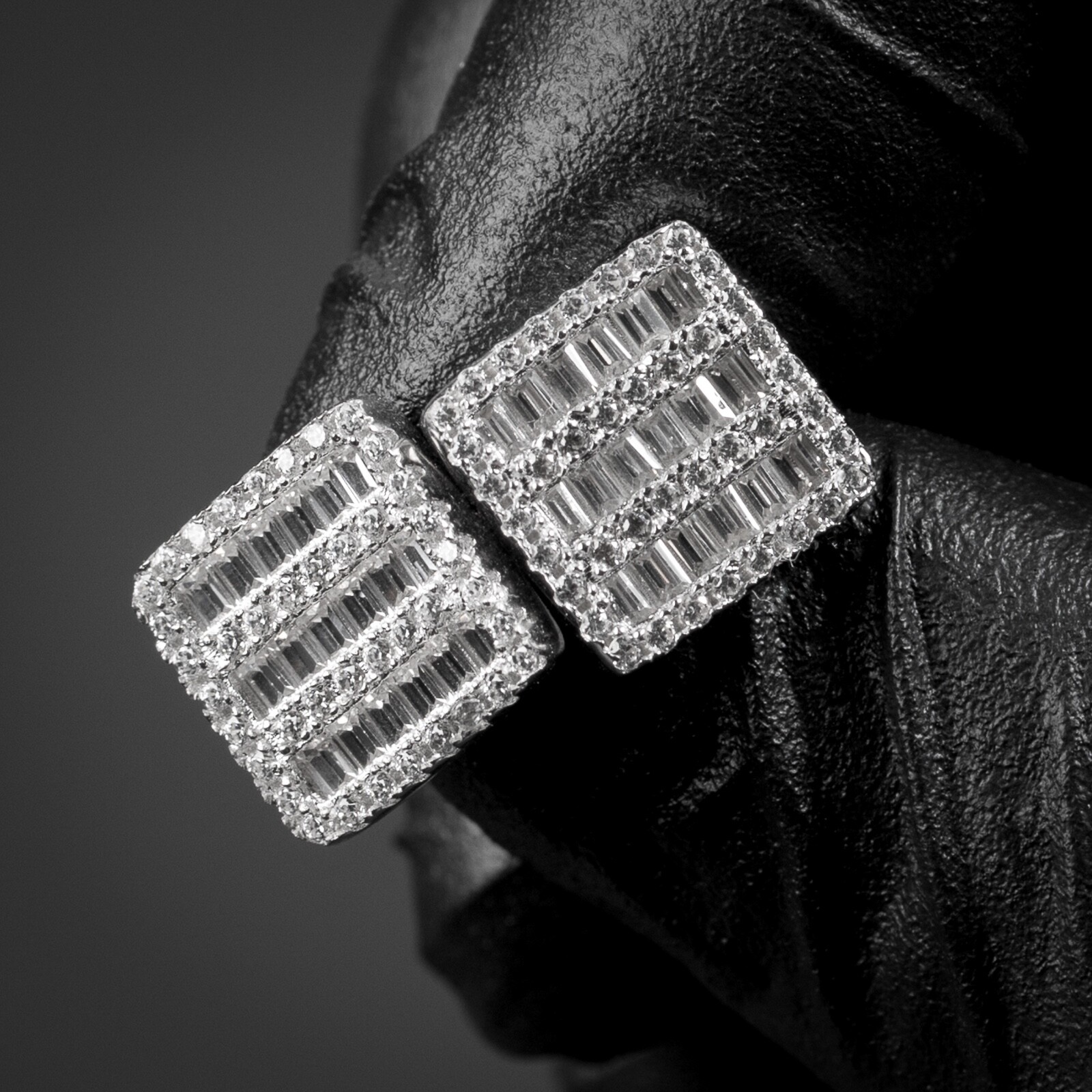 Iced Cz Baguette Mens Sterling Silver Square Stud Screw Back Hip Hop Earrings