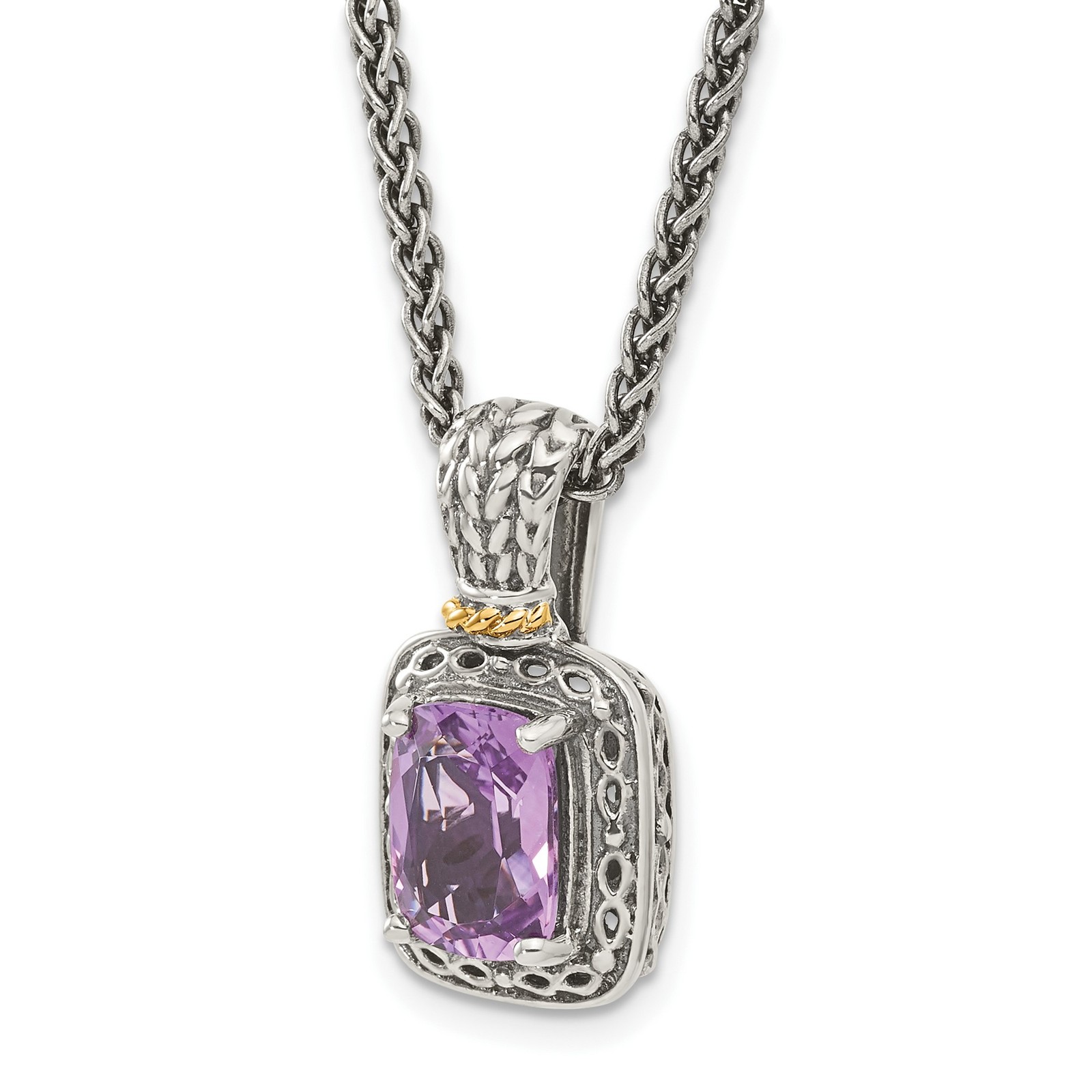 14K/Silver Two-Tone Sterling Silver w/ 14K Accent 18 in Antiqued Chain Necklace