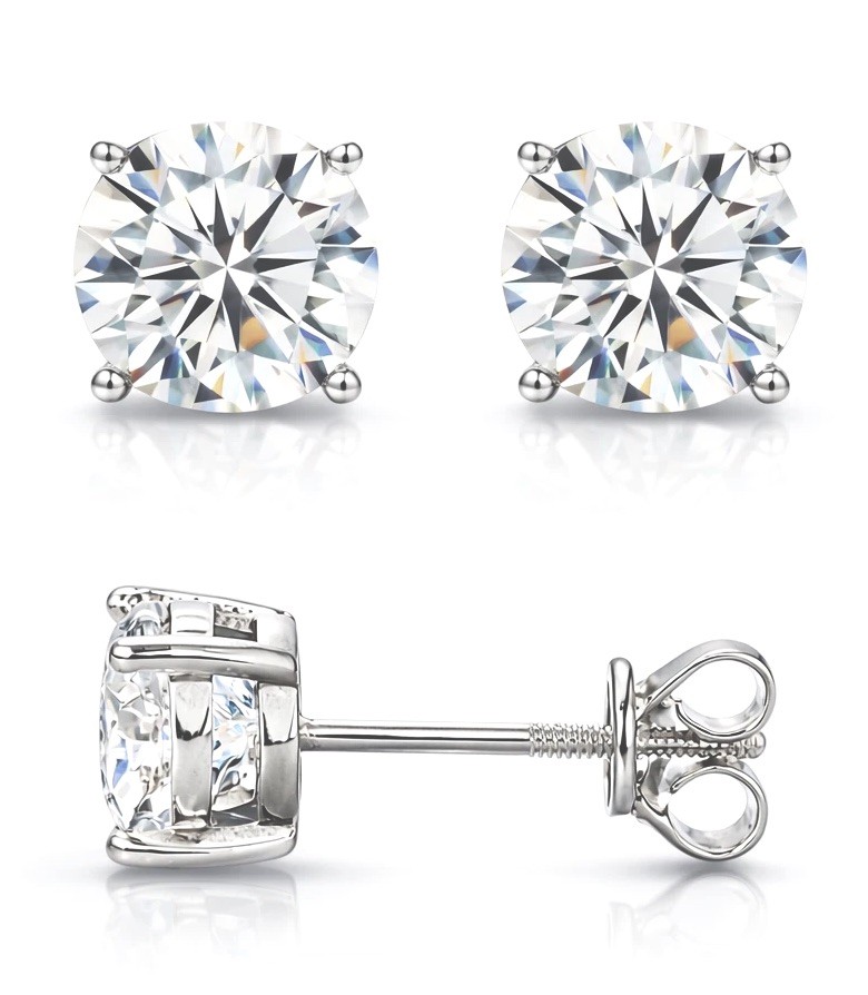 D Color Round Cut Moissanite Earrings 925 Sterling Silver Screw Back Studs GRA