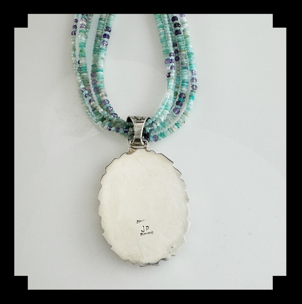 White Fox Creation: Dazzling Opalite Inlay Pendant on Gemstone Necklace