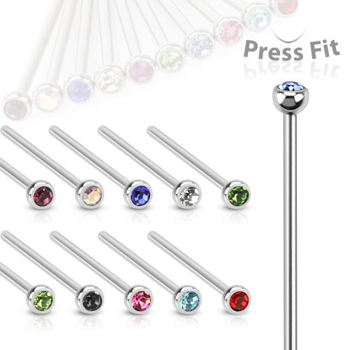 10 PCS 20G 18G XL LONG 3/4″ CZ GEM BEND IT FISHTAIL STEEL NOSE PIN RING PIERCING