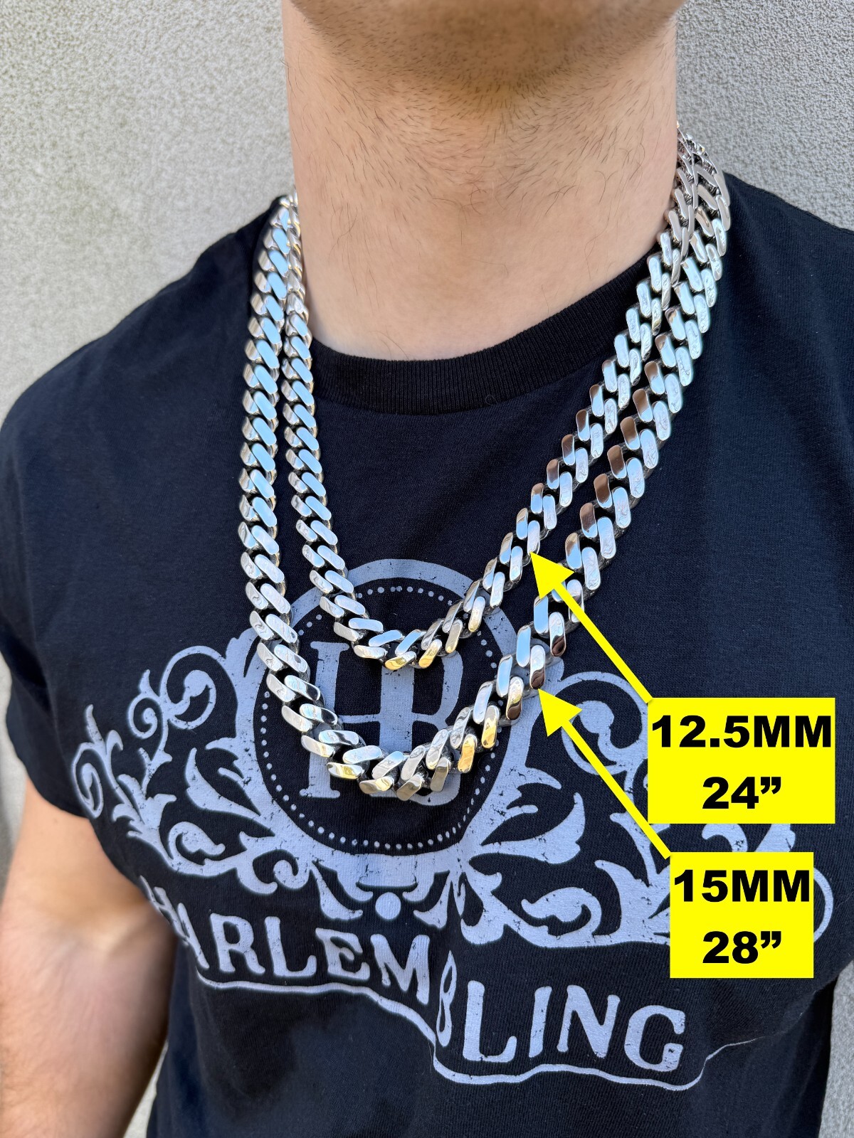 Monaco Cuban Link Chain Necklace Hollow Real 925 Sterling Silver 9-15mm Rhodium