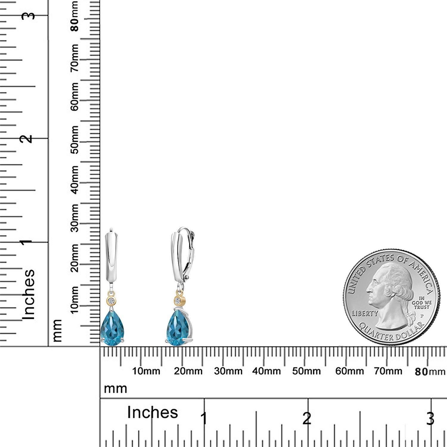 925 Silver and 10K Yellow Gold London Blue Topaz and Lab Grown Diamond Dangle