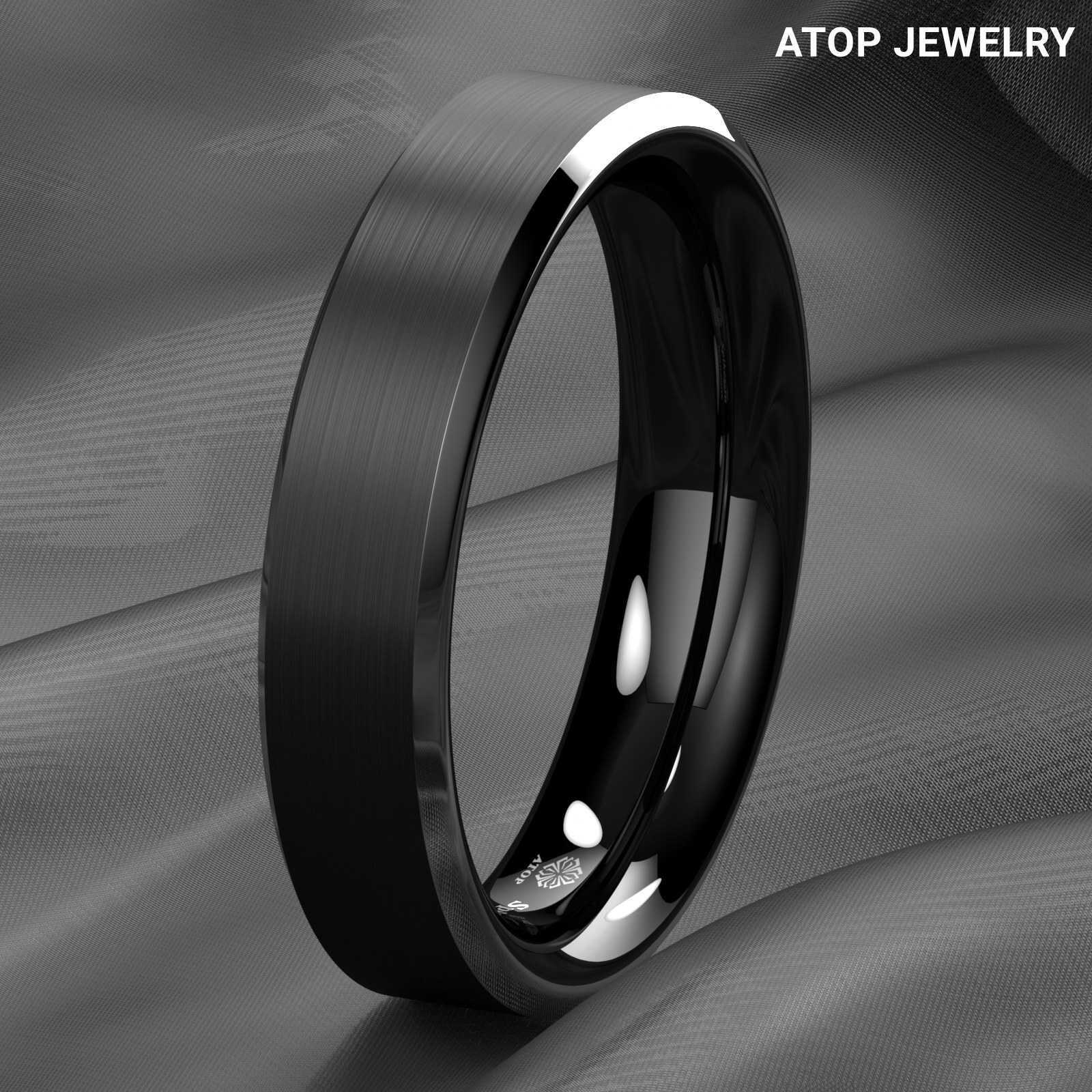 8/6mm Silver Edge Black Frosted Tungsten Ring Men Wedding Band ATOP Jewelry