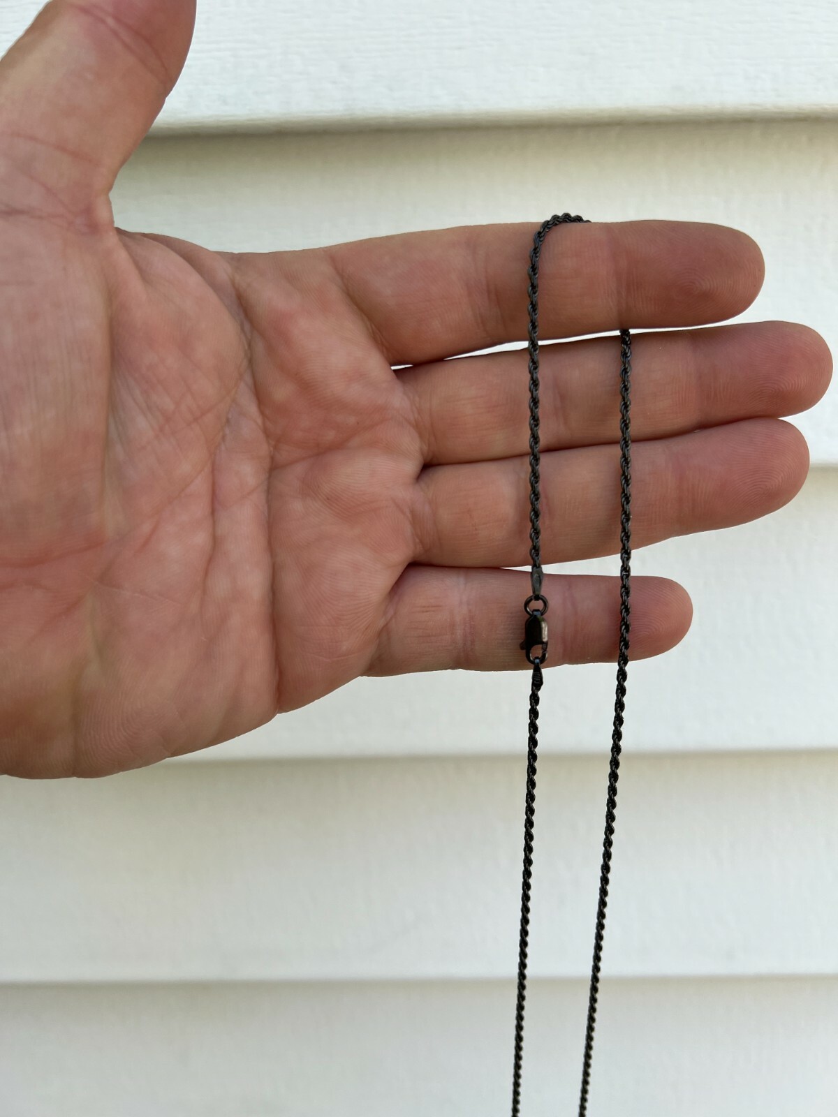 2mm Rope Chain Necklace Oxidized Black Rhodium Real 925 Sterling Silver 16-30″
