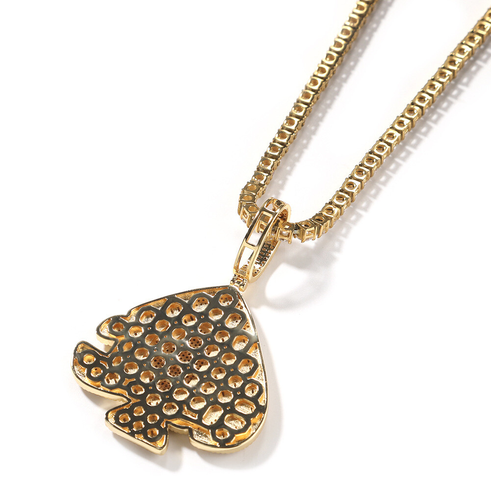 Hip Hop Peach Heart Pendant Sweater Necklace Gold Fill Zircons Rapper MENS Gifts
