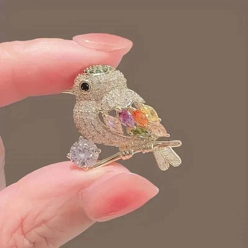 Sparkling Magpie Bird Brooch Pin-Rhinestone Crystal Jewelry for Women Dress/Coat