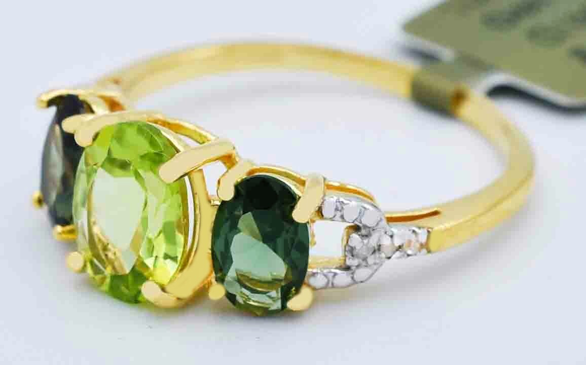 GENUINE 1.88 Cts PERIDOT, TSAVORITE & DIAMONDS RING 10K GOLD -Free Appraisal-NWT