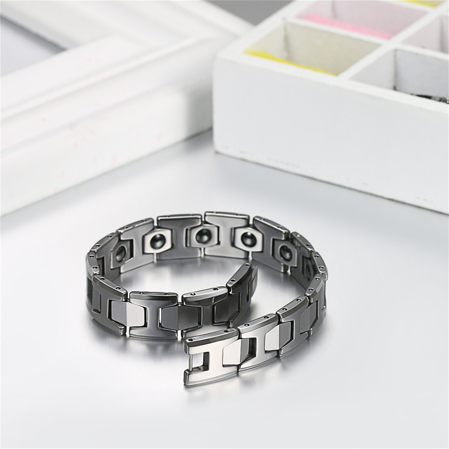 Men’s Polished Tungsten Carbide Magnetic Energy Therapy Power Bracelet Golf Link