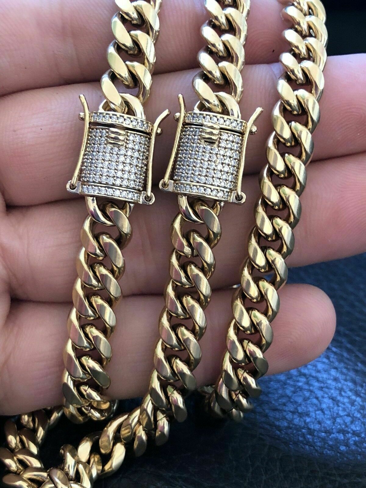 14k Gold Plated Stainless Steel Miami Cuban Link Bracelet Or Chain with CZ Clasp