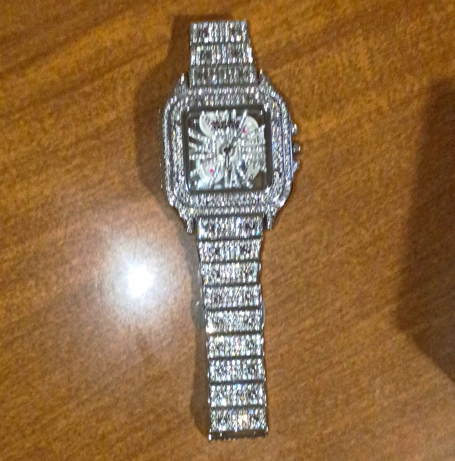 Square Analog Wristwatch Roman Numerals Rhinestone Bezel Silver Bracelet Box