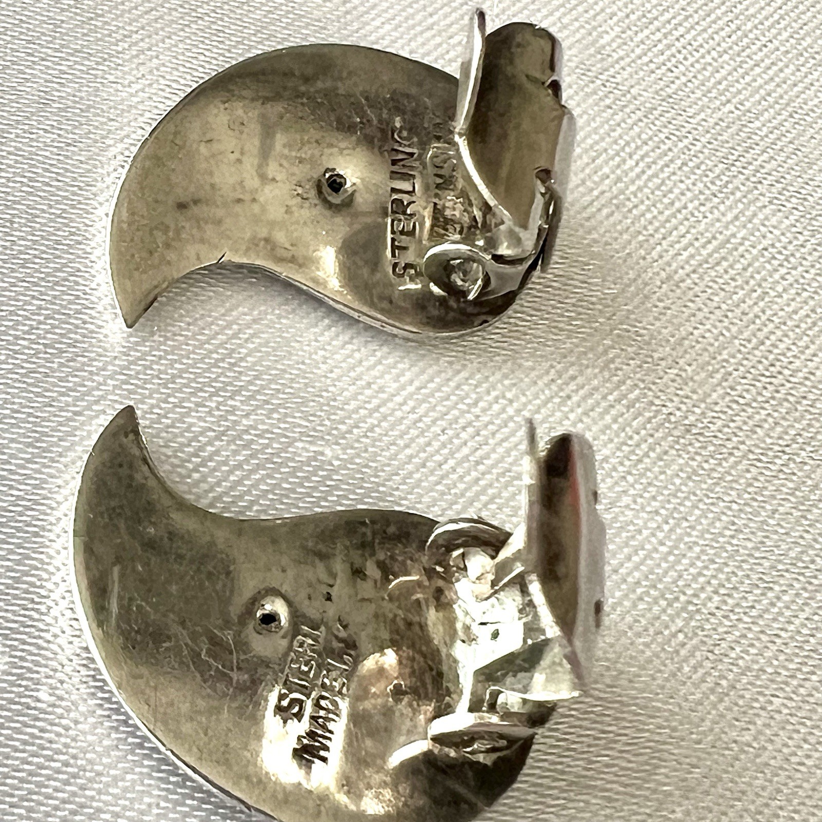 Vintage Siam 925 Sterling Silver Niello Mermaid/Deity Clip-On Earrings