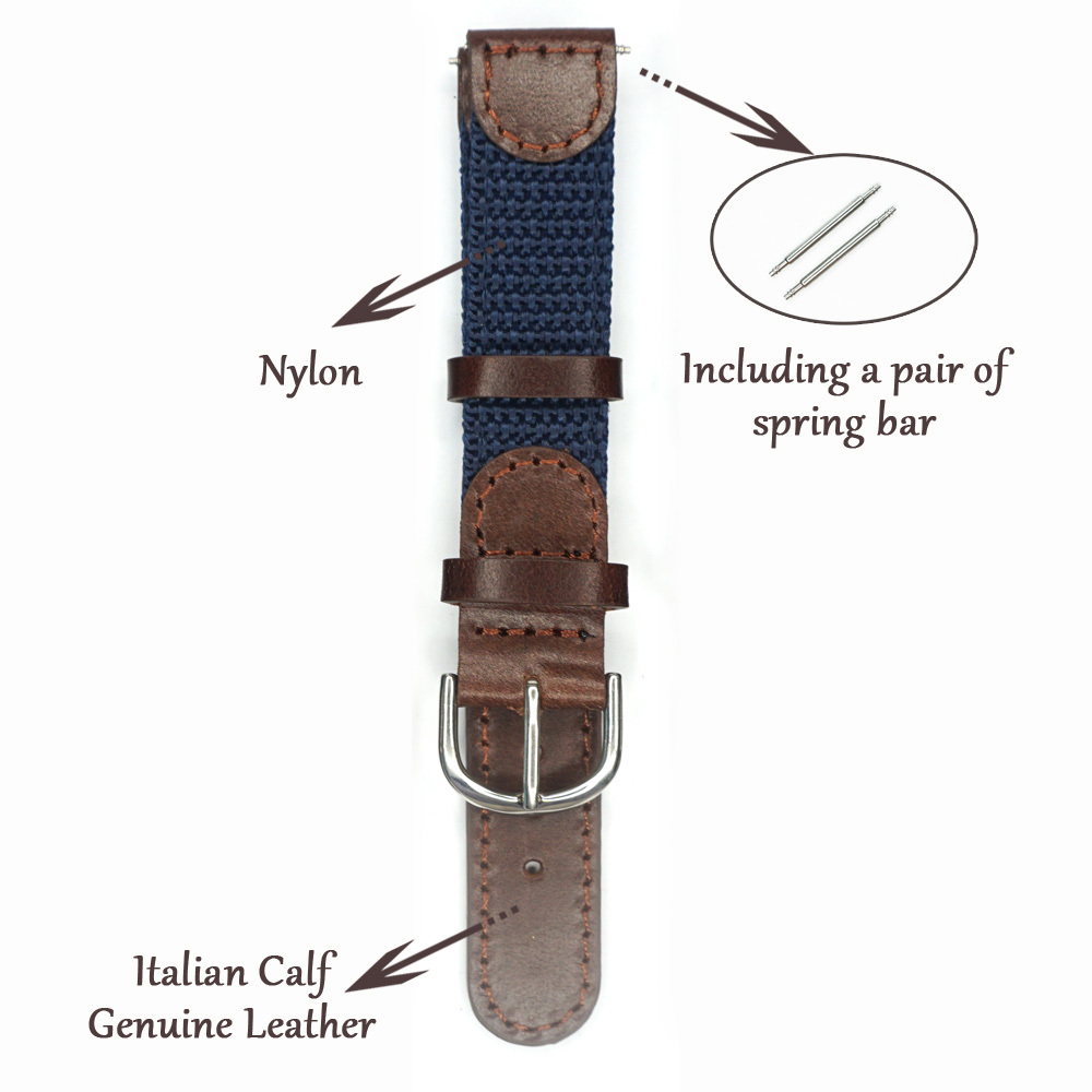 16mm 17mm 18mm 19mm 20mm 22mm 24mm Genuine Leather Nylon Watch Strap Watch Band